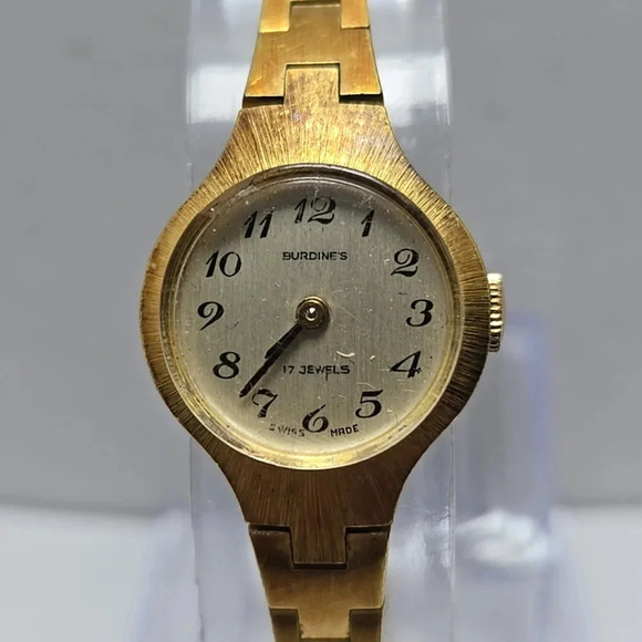 Vintage Burdines Gold Tone Watch 17 Jewels 19mm Dainty Manual Wind Running - Picture 1 of 10